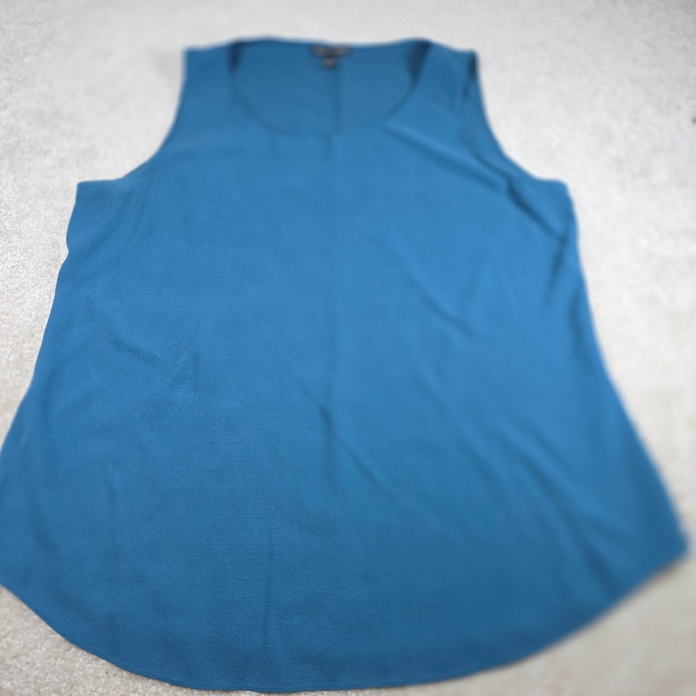 Eileen Fisher‎ Womens L Blue Sleeveless Tank Top Blouse 100% Silk Crepe - Picture 3 of 9
